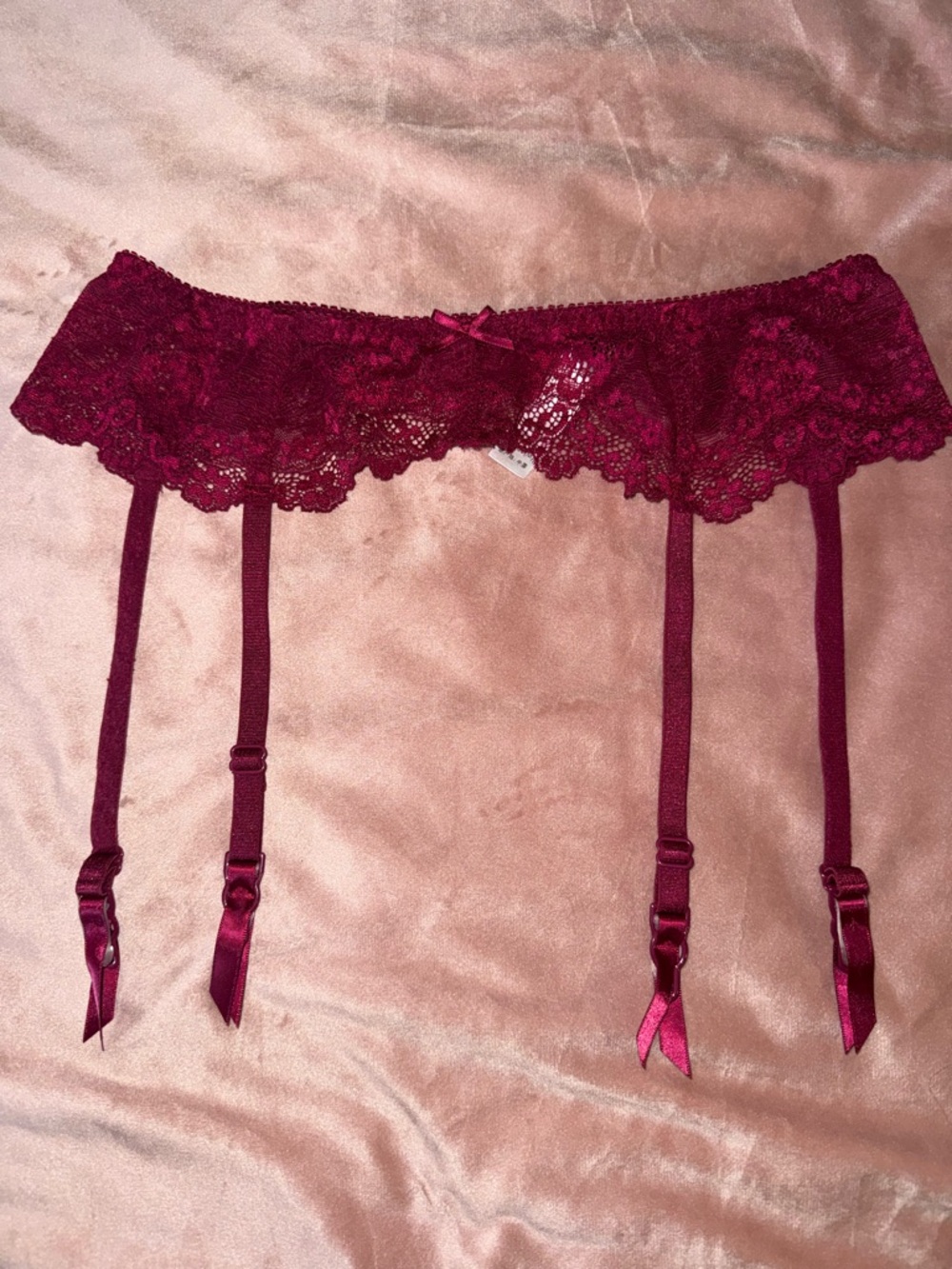Burgundy Lace Garter Belt with Satin Straps